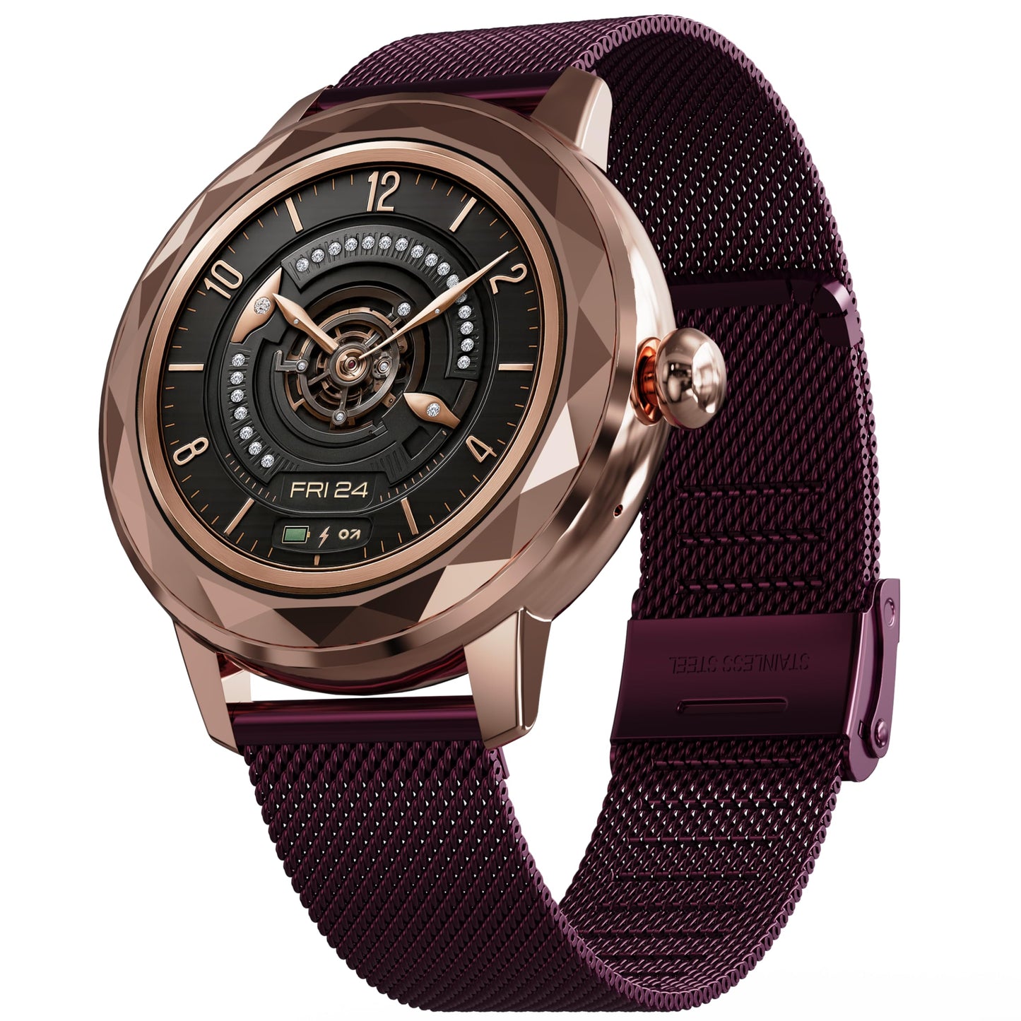 GOBOULT Newly Launched Alora Smart Watch 1.19'' AMOLED Display, BT Calling, Rotating Bezel, 150+Watchfaces, 800 Nits Brightness, AI Voice Assistant, SpO2 Monitoring, 120+ Sports Mode (Red Wine)