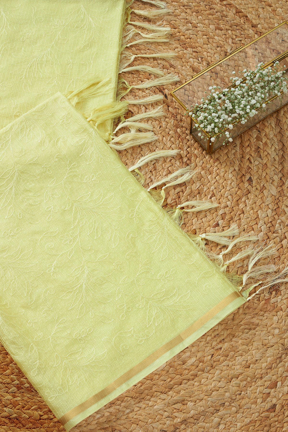 Soch Womens Yellow Kota Embroidered Dupatta With Thread Work