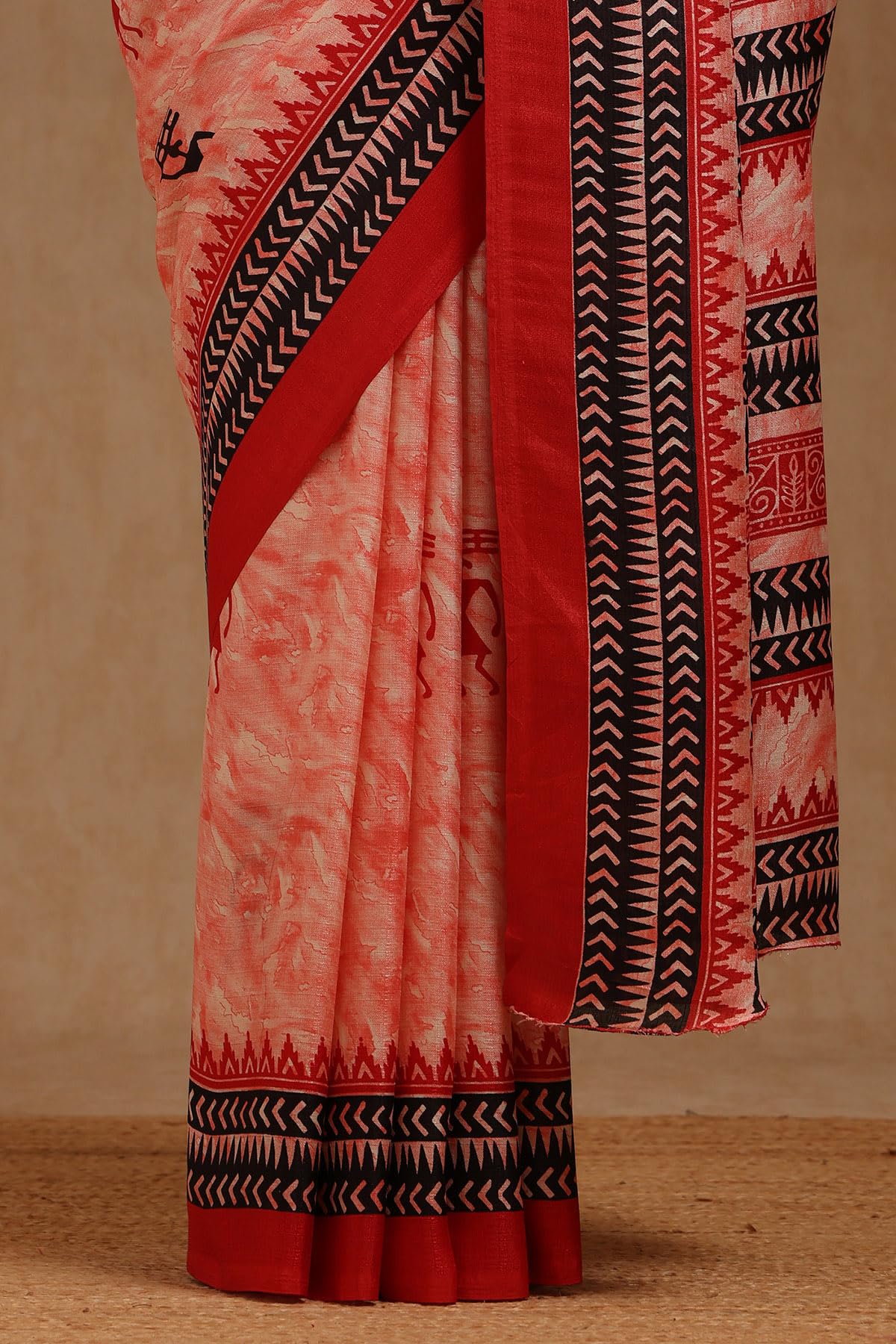 Soch Womens Red Art Silk Warli Print Saree