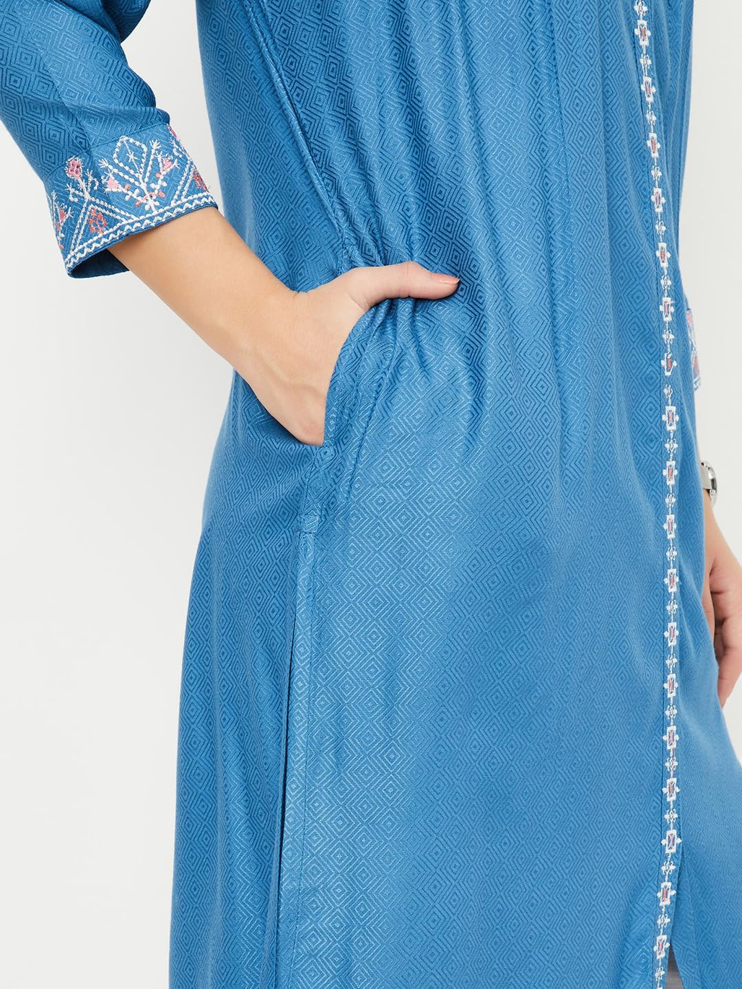 Max Women Rayon Blend Regular Fit Kurta (VIWWSP25CH_Blue, 2XL)