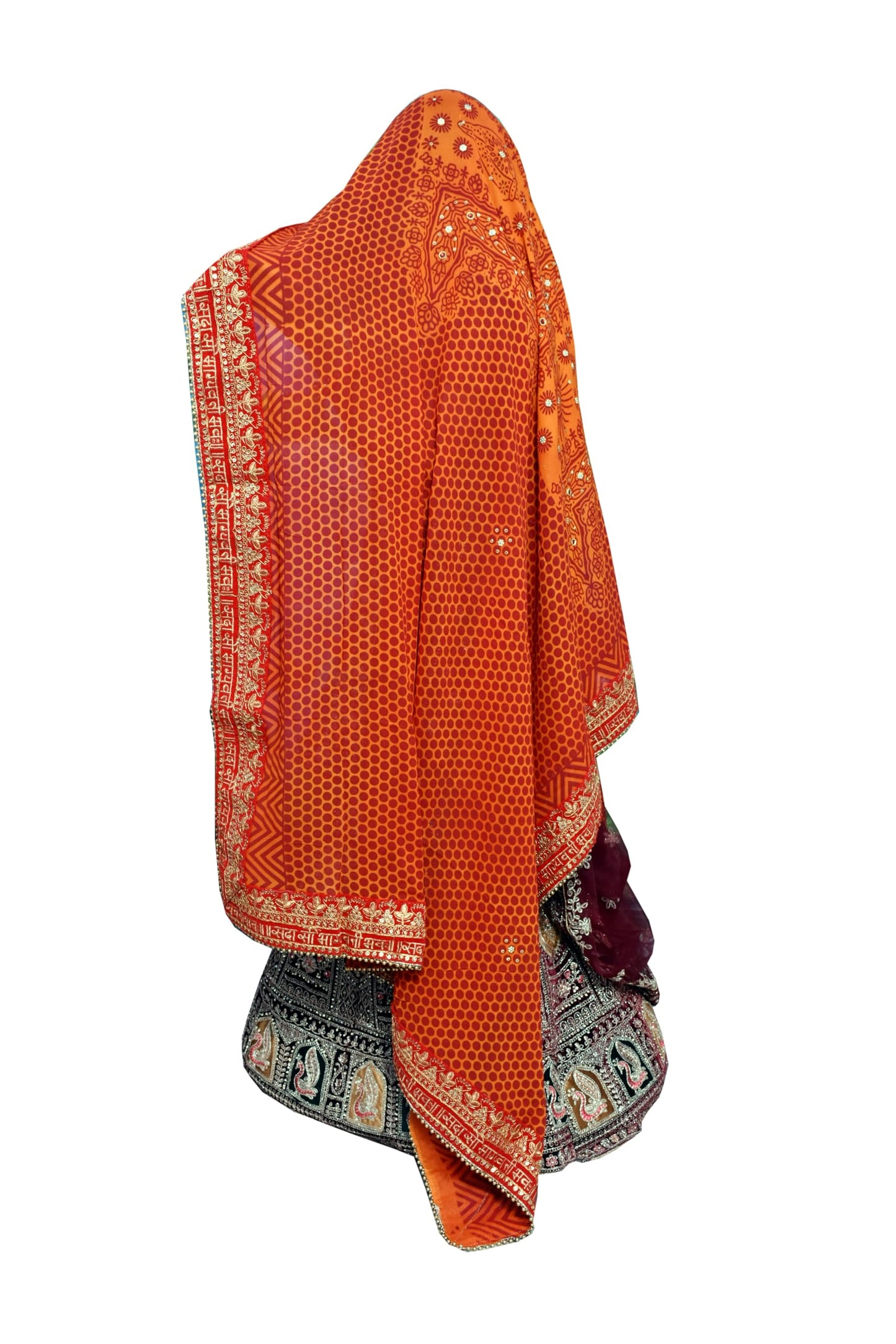 Fashion & Heritage Traditional Uttarakhand Orange Pichora for Women's | Embroidered Chiffon Pichoda | Ethnic Bridal Wear Pichodi | Lightweight Dupatta for Festivals & Weddings