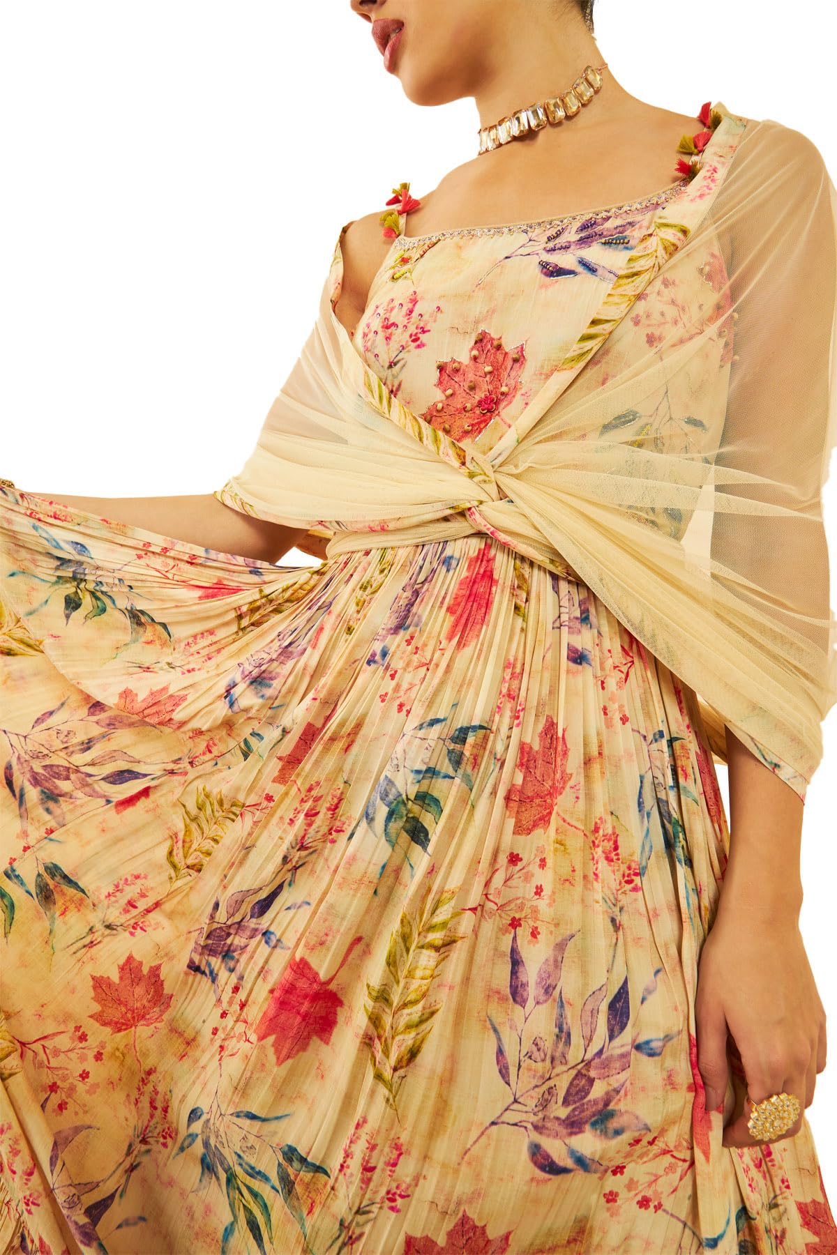 Soch Women's Crepe Fit and Flare Maxi Dress (OWA3CD20370A_Beige