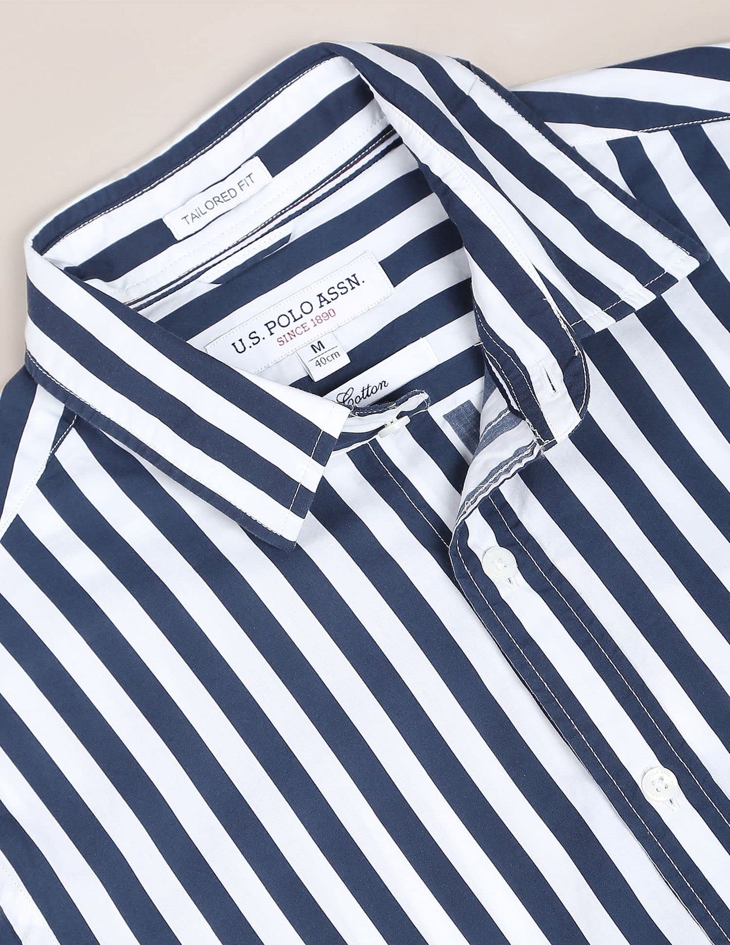 U.S. POLO ASSN. Mens Cotton Printed Stripe Fs Regular Fit Shirts (Usshtfx0072_Navy_Large)