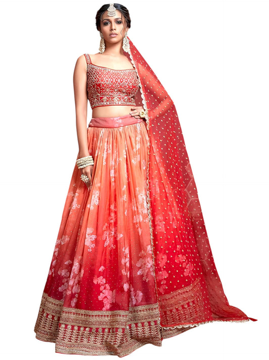Zeel Clothing Women's Silk Embroidered Semi-Stitched Wedding Lehenga Choli with Dupatta (103-Orange-New-Bridal-Latest-Lehenga; Free Size)