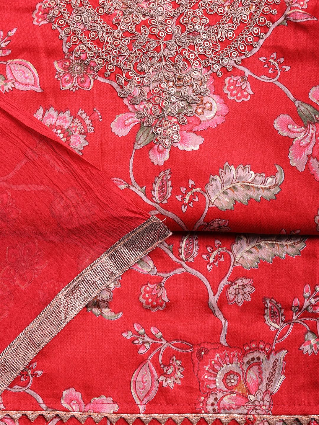 Meena Bazaar Printed Cotton Unstitched Kurta with Bottom & Dupatta