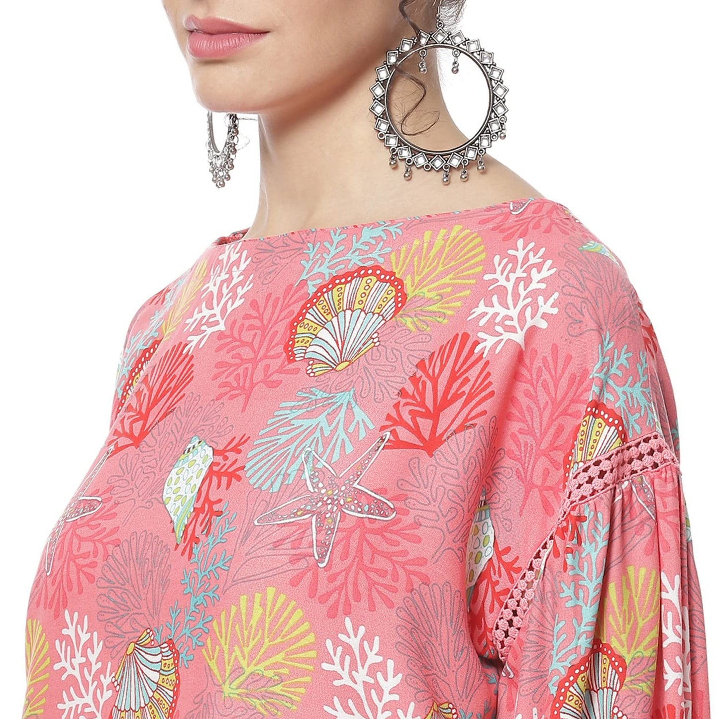 Rangriti Women's Coral Printed Straight Viscose Ethnic Top (RMMEASY BRE18098_M)