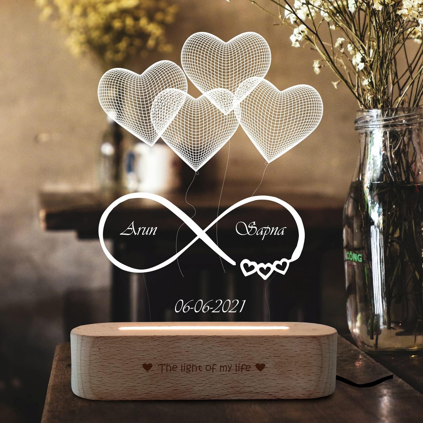 ZOCI VOCI Anniversary Gift for Wife - 3D Illusion Heart Lamp |Engraved Night Lamps Personalized Gifts for Wedding Customized Gifts for Couple |Marriage Gifts (3D Illusion - Medium) LED, Acrylic, Clear