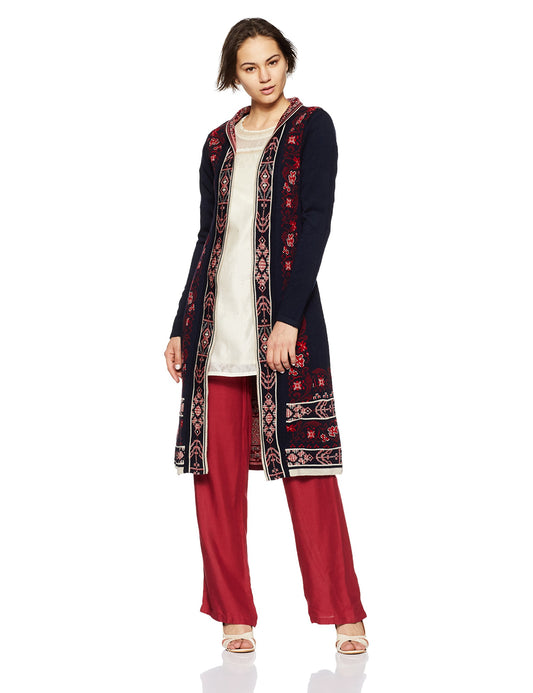 W for Woman Women's Ethnic Cardigan (17NO65261-66297_Blue_WG)