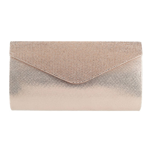 Mochi Rose Gold Faux Leather Secure Magnet Snap Party Clutch For Women
