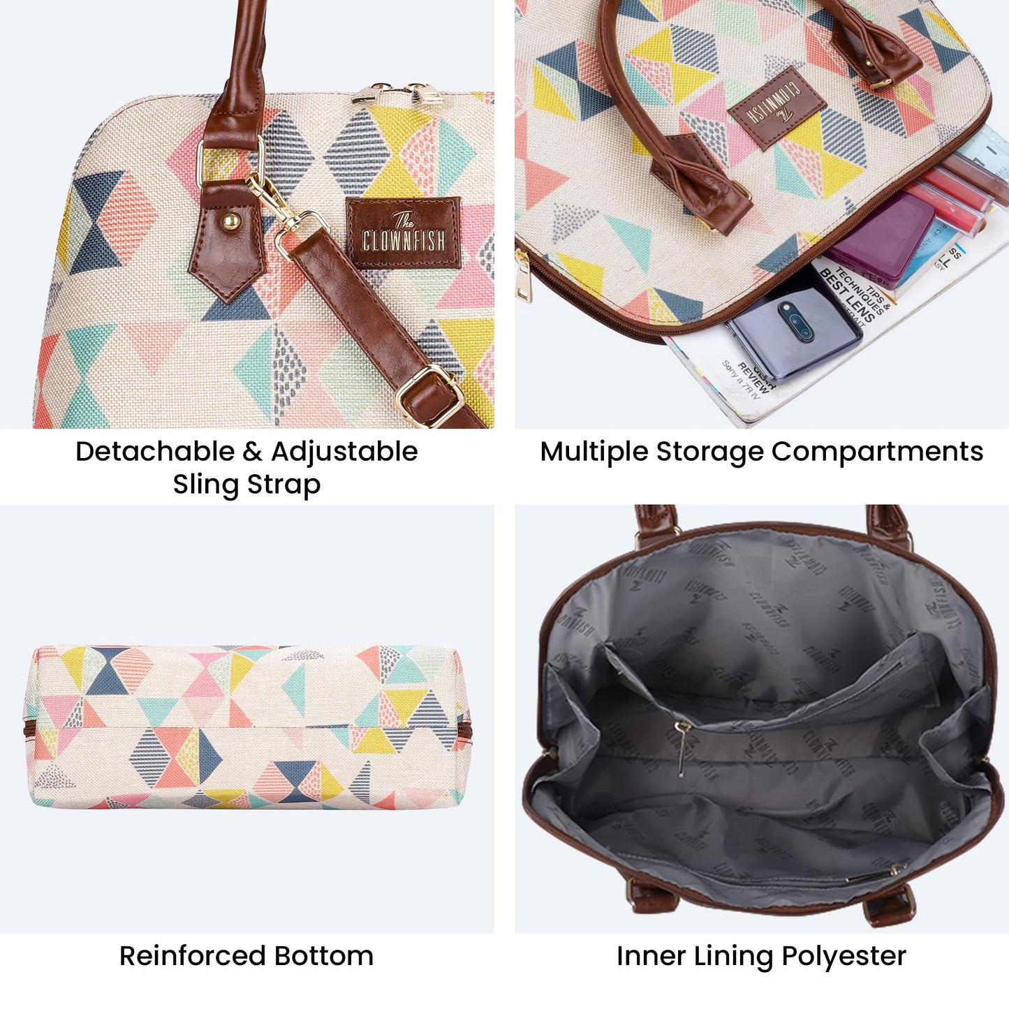 THE CLOWNFISH Montana Series Printed Handicraft Fabric & Faux leather Handbag for Women Office Bag Ladies Purse Shoulder Bag Tote For Women College Girls (Multicolour)