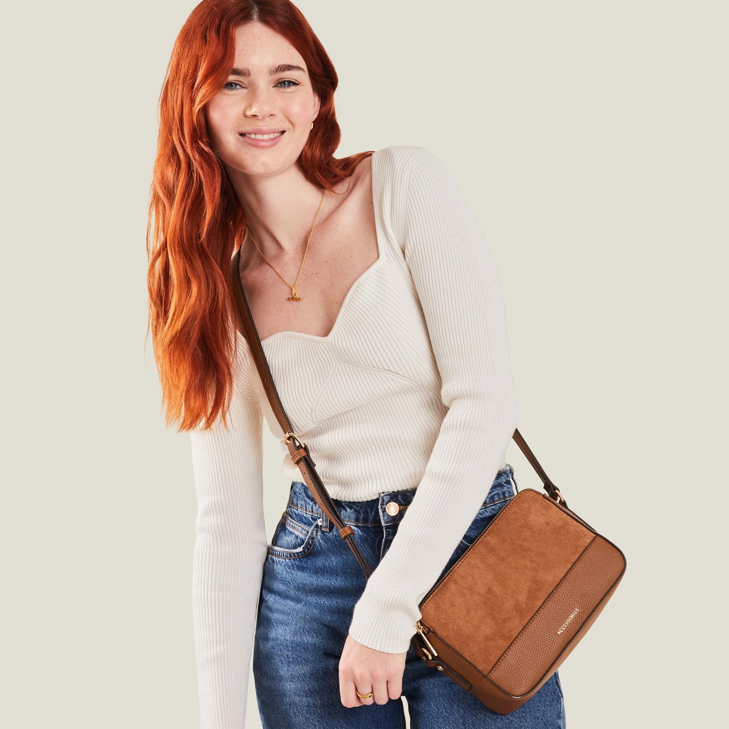 Accessorize London Women's Tan Suedette Classic Cross-Body Bag