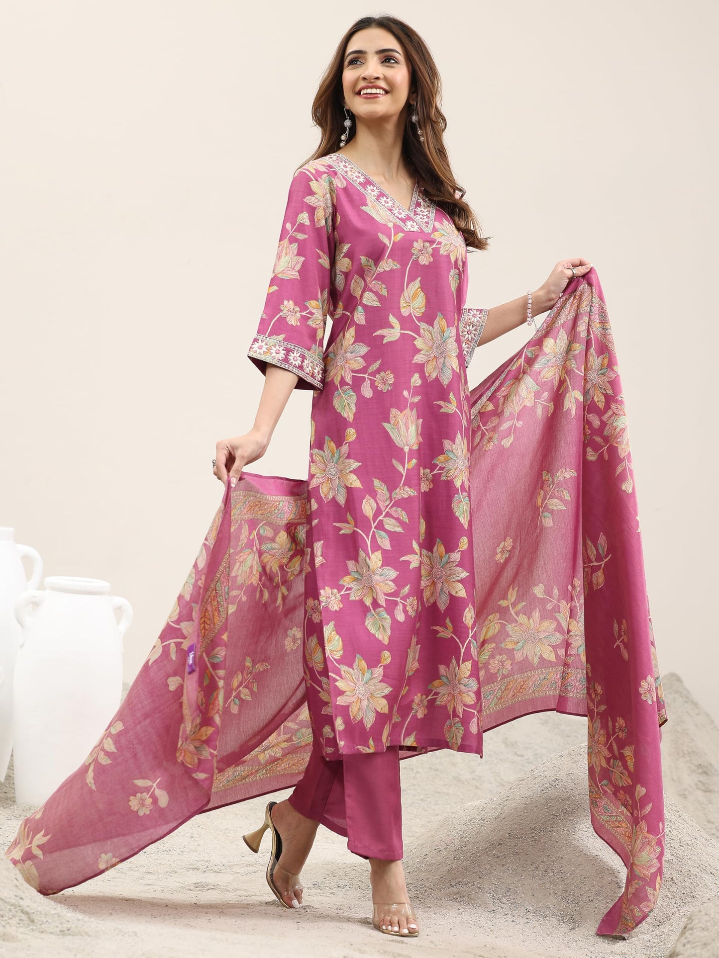 Libas Women's Silk Blend Kurta Set (400339H_Pink