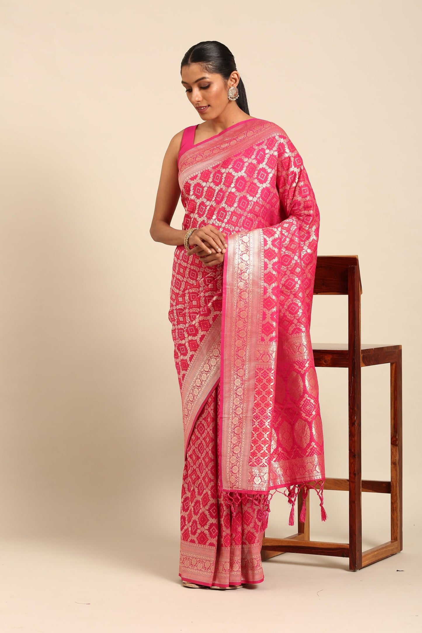 MOHEY Women's Rani Art Silk Weave Saree (RANI)