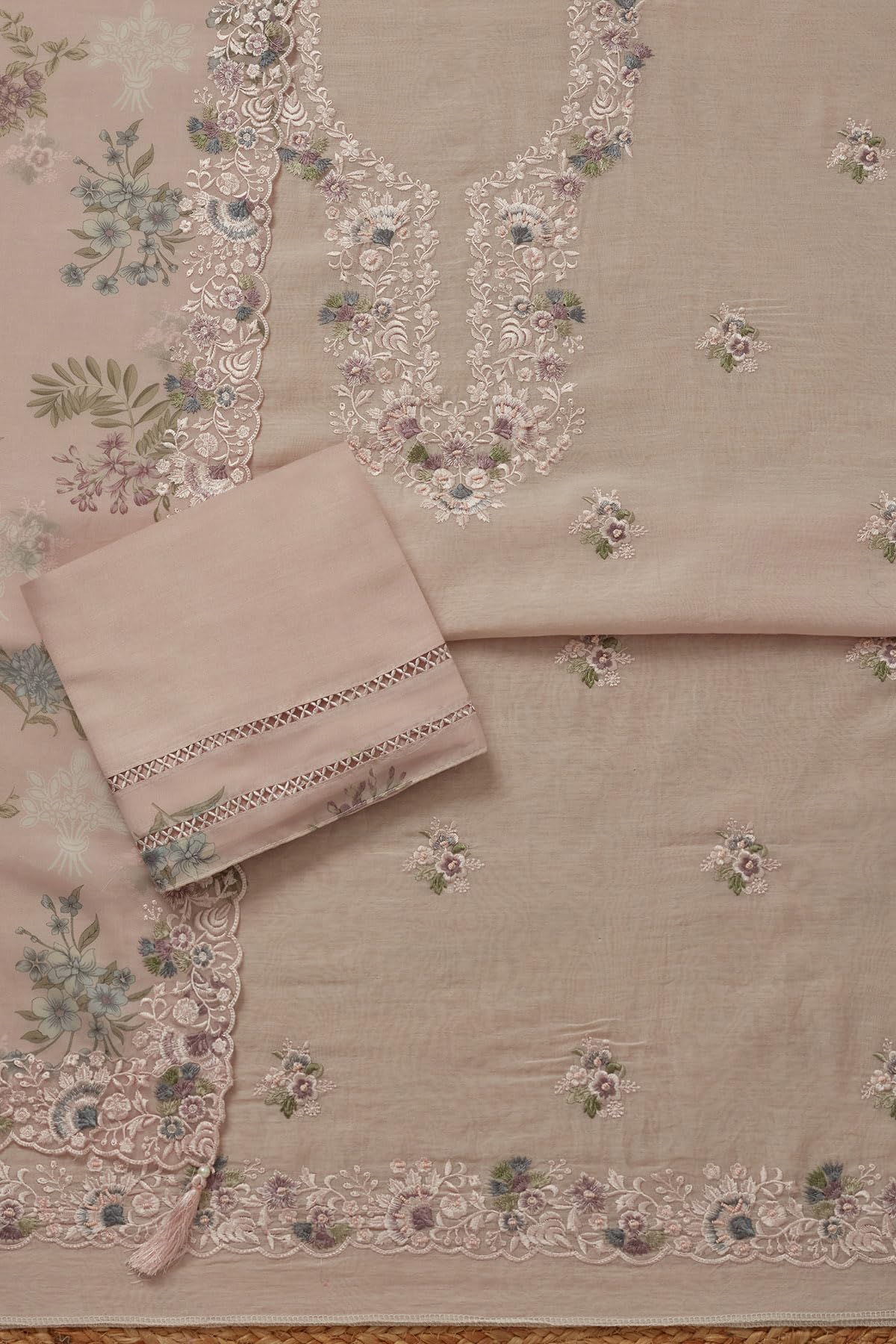 Soch Womens Mul Chanderi Embroidered Unstitch Dress Material With Thread Work