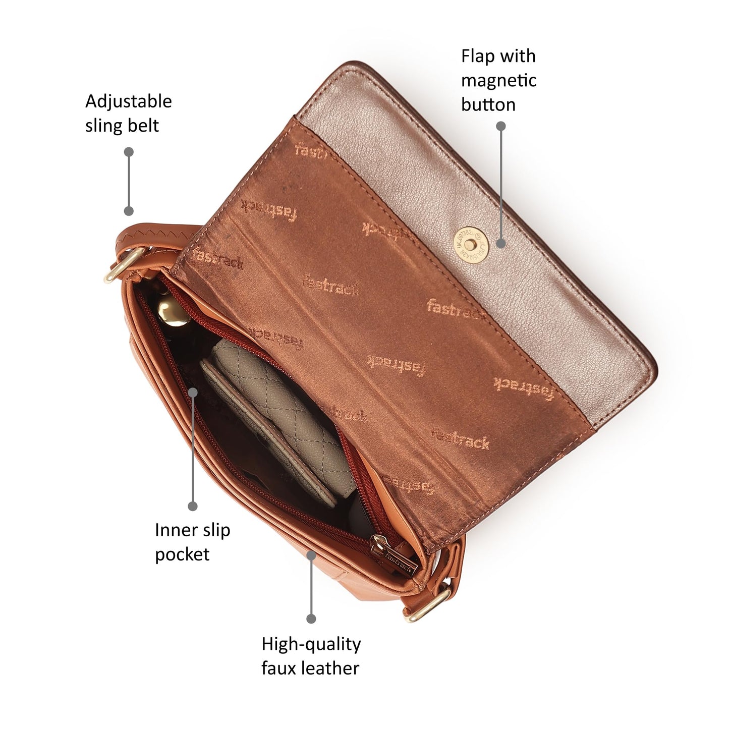 Fastrack Color-Blocked Sling Bag for Women, Girls and Ladies | with Adjustable Strap, Zip Pocket & Magnetic Closure | Ladies Purse Handbag | Slings for Casual Carry