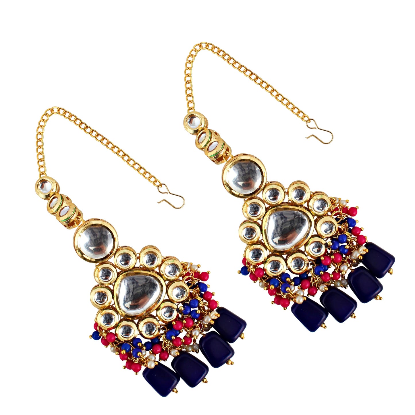 Lucky Jewellery 18K Gold-Plated Back Meenakari Uncut Kundan Choker Necklace | Elegant Blue & Magenta Color Necklace Jewelry Set for Women & Girls (2916-M6SK-1674-BR)