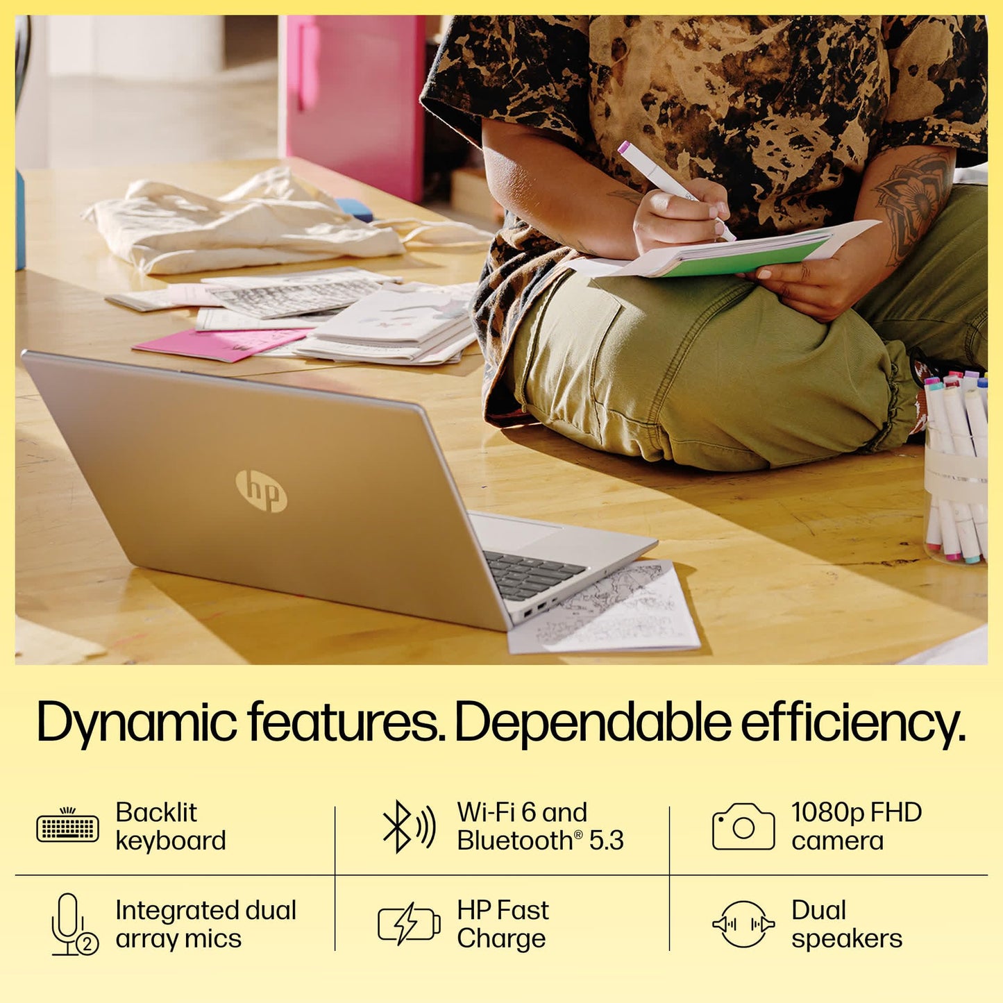 HP 15, AMD Ryzen 5 7520U, 16GB DDR5, 512GB SSD, (Win 11, Office 21, Silver, 1.59kg), Anti-Glare, Micro-Edge, 15.6-inch(39.6cm), FHD Laptop, AMD Radeon Graphics, 1080p FHD Camera, Backlit KB, fc0156AU