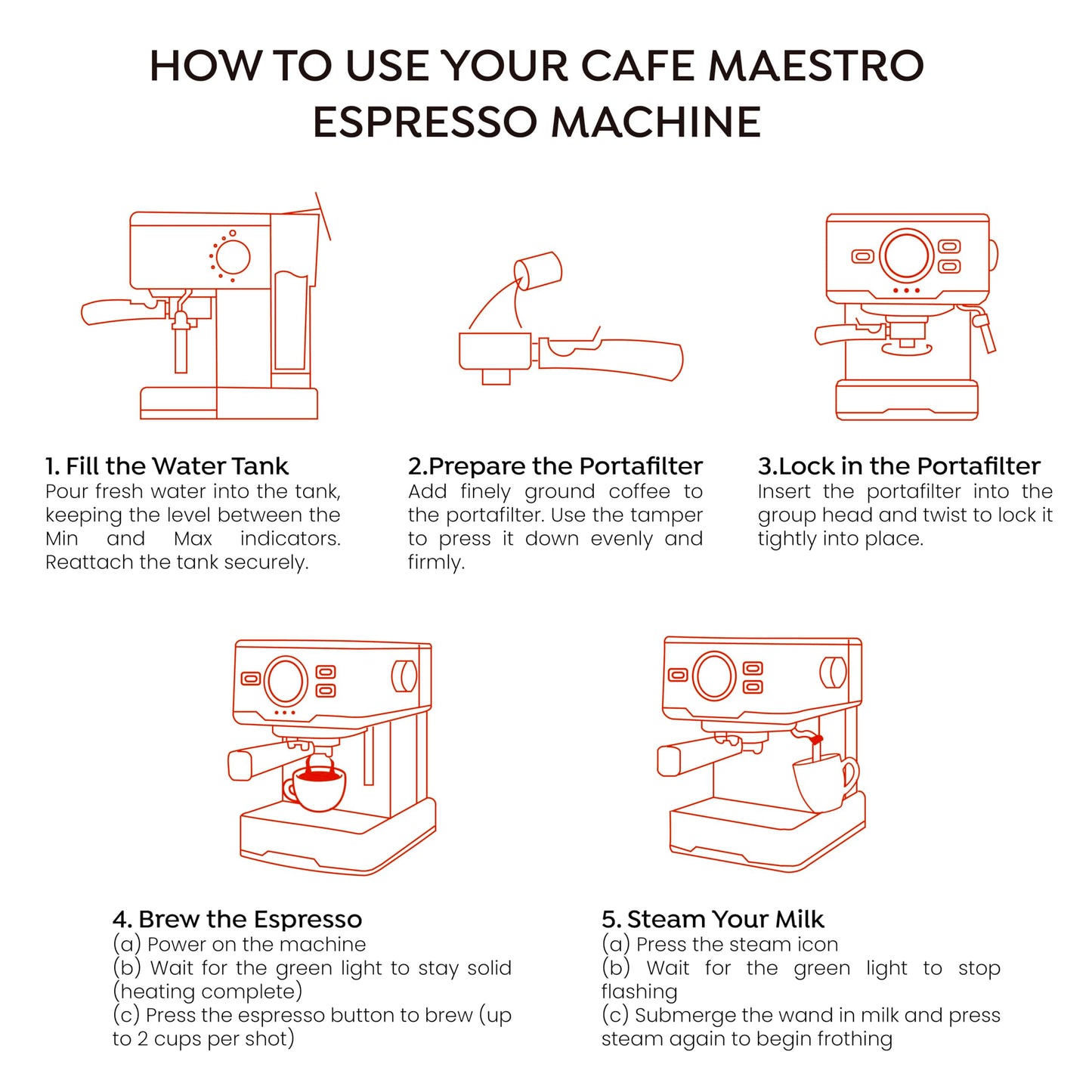 Sipologie Cafe Maestro Espresso Machine, Coffee Maker for Home & Office | Frother Wand for Cappuccino, Latte & Espresso | Stainless Steel, Easy to Use & Clean