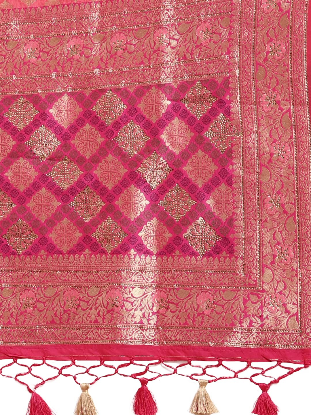 MOHEY Women's Machine Resham Blended Cotton Sarees (SB14845-414/425_Pink)