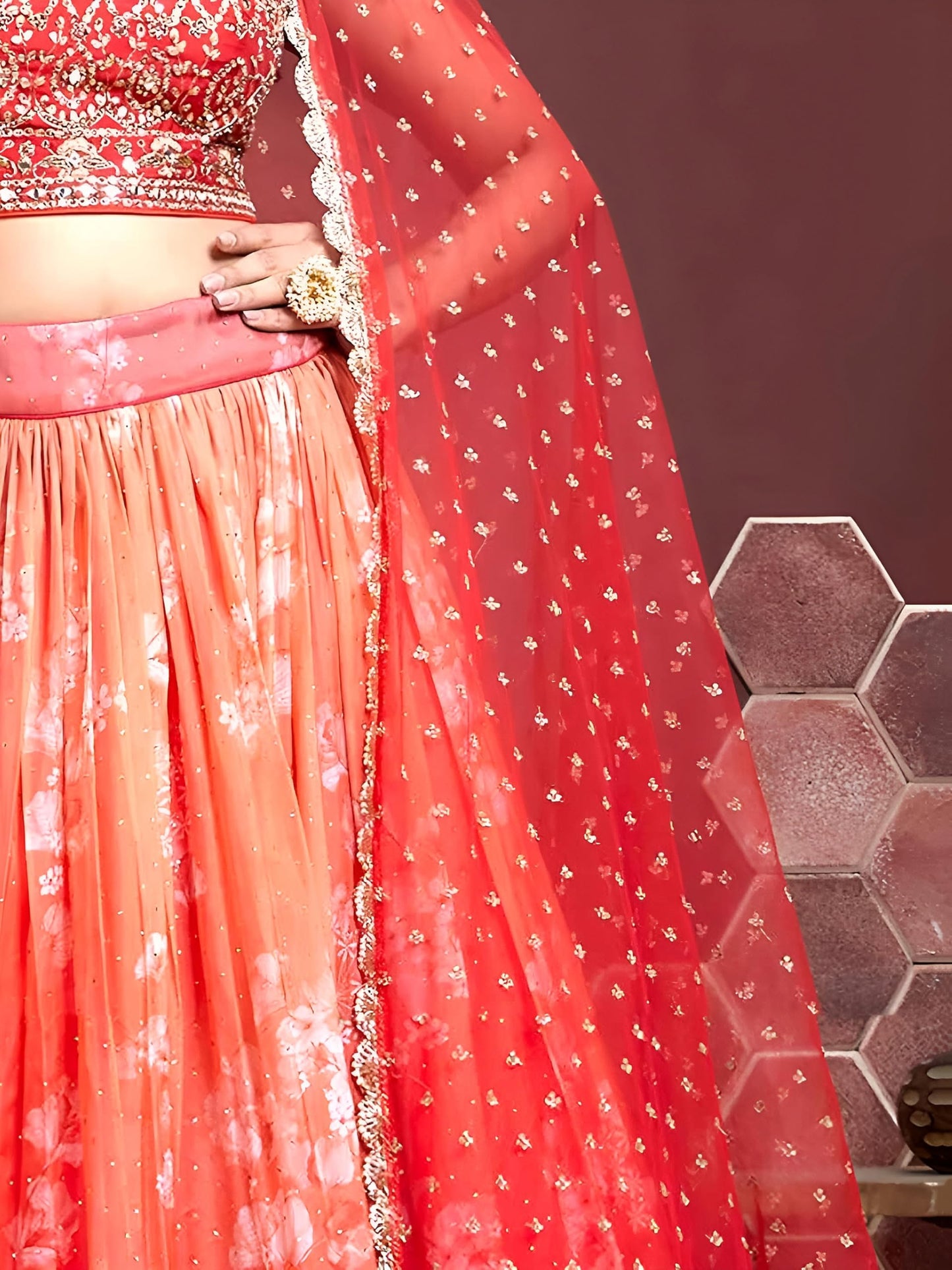 Zeel Clothing Women's Silk Embroidered Semi-Stitched Wedding Lehenga Choli with Dupatta (103-Orange-New-Bridal-Latest-Lehenga; Free Size)