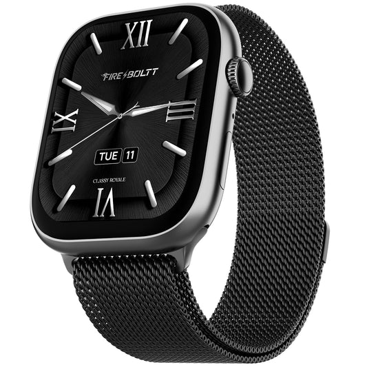 Fire-Boltt Ninja X Ring Smart Watch 1.96" Always On Display Bluetooth Calling, Voice Assistant, SpO2 & Heart Rate, 120+ Sports Modes, IP67 Waterproof Smartwatch for Men & Women - Black Mesh