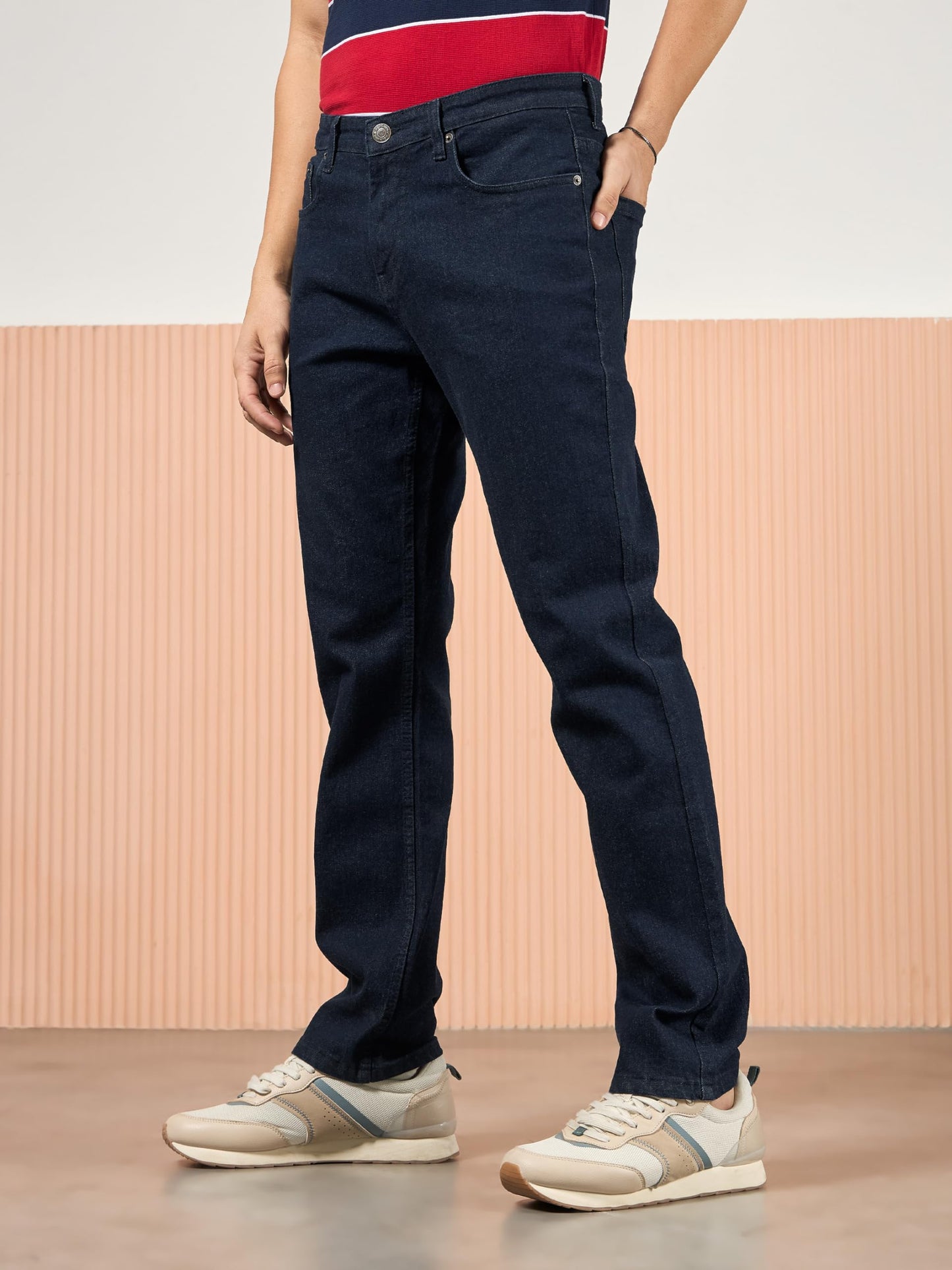 BYNG Cotton Lycra Regular Fit Jeans for Men - Dark Navy Blue | Mid-Rise Jeans for Men | 5 Pocket Design | Stretchable Fabric