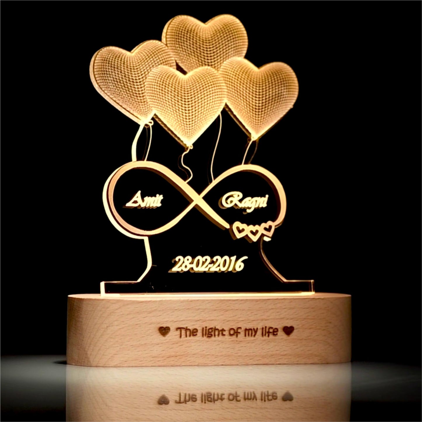 ZOCI VOCI Anniversary Gift for Wife - 3D Illusion Heart Lamp |Engraved Night Lamps Personalized Gifts for Wedding Customized Gifts for Couple |Marriage Gifts (3D Illusion - Medium) LED, Acrylic, Clear