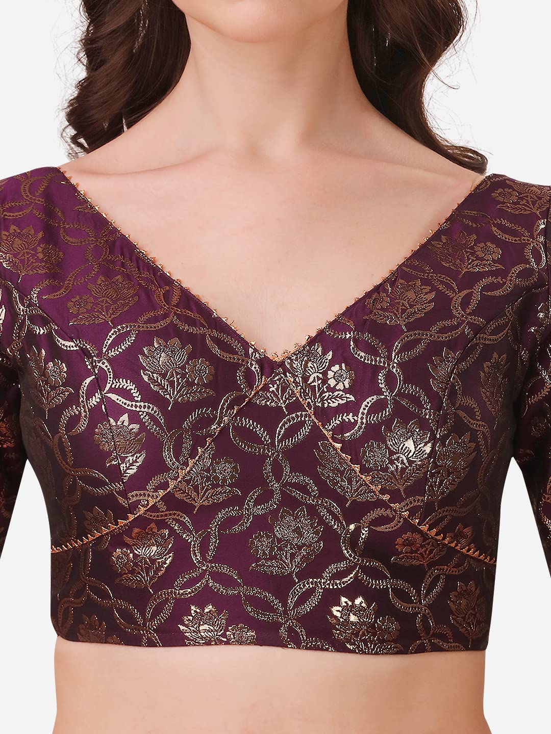 OOMPH! Jacquard Purple Readymade Blouse for Women - rbbl291m