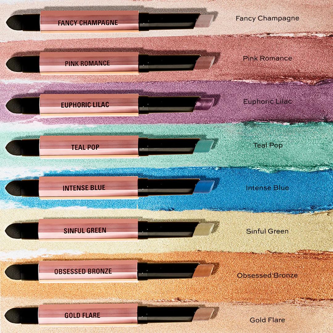 Makeup Revolution- Lustre Wand Shadow Stick- Obsessed Bronze | Ultra-pigmented & Shimmery lids | Seamless glide | Buildable, Metallic Formula | Sponge to dab & blend the shades-1.6 g