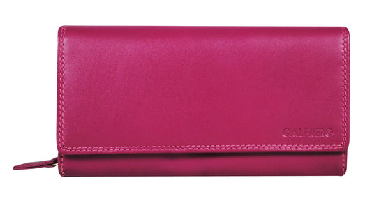 Women's Genuine Leather Wallet-Long Purse Wallet with Multiple Card Slots, Zip Pocket and Note Compartment (Pink)
