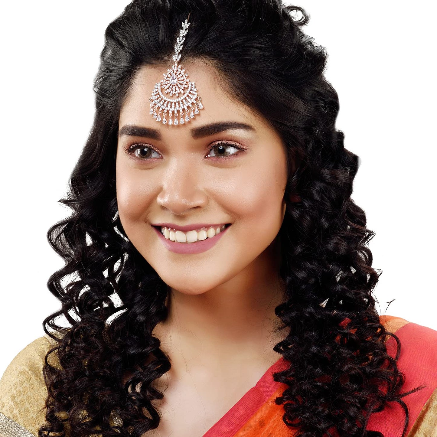 Saraf RS Jewellery-Rose AD studded Chandballi design Handcrafted Maang Tika