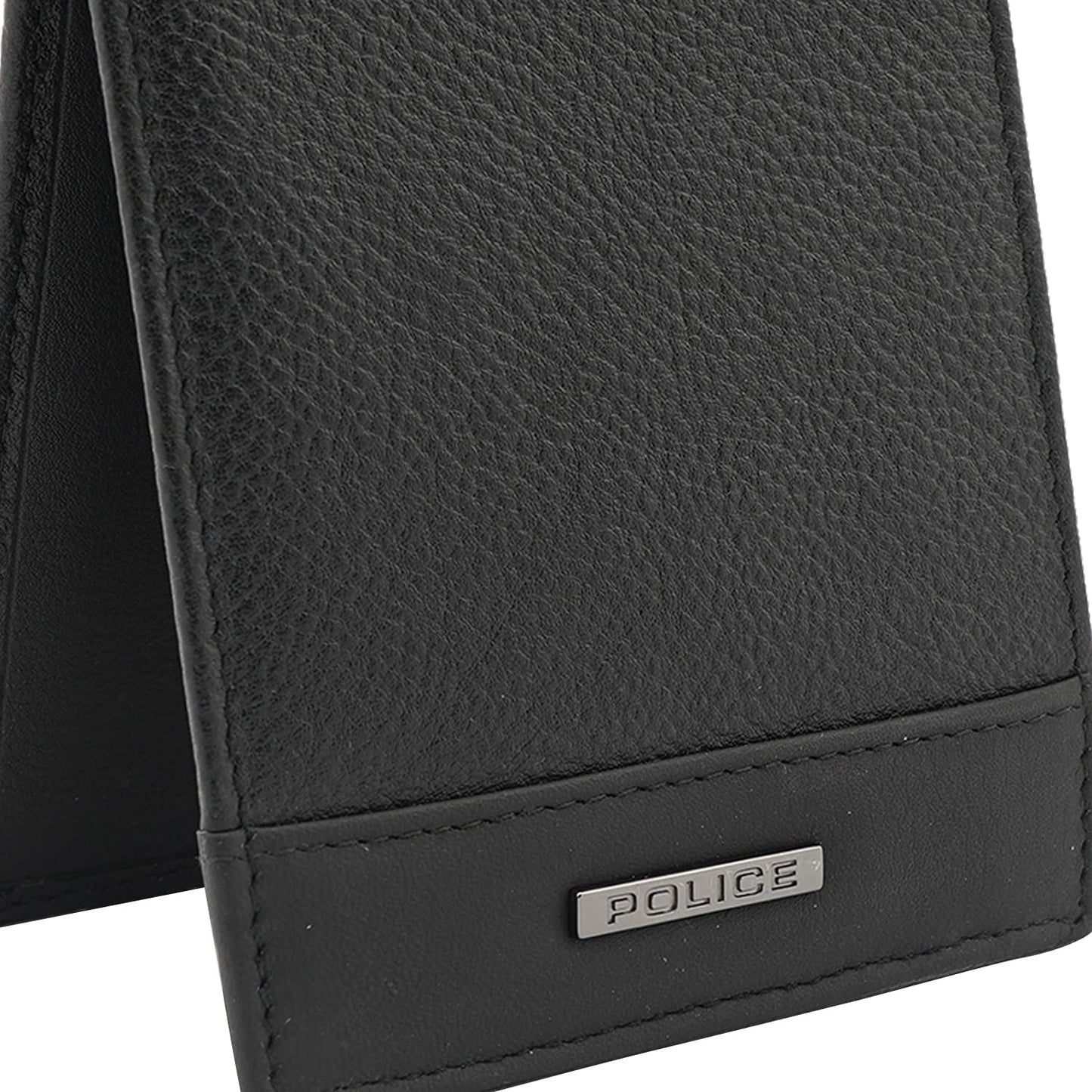 Police Waterline Men's Leather RFID Credit Card Wallet - Black