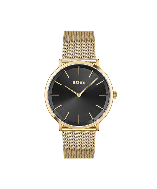 BOSS Hugo Stainless Steel Skyliner Analog Black Dial Men Watch-1513909, Gold Band