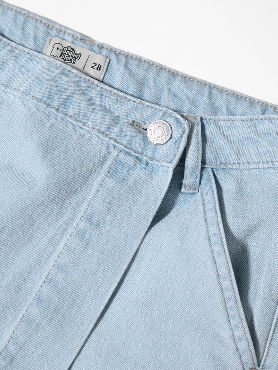 The Souled Store Denim Skorts: Blue Haze Women and Girls Button Closure Solid Cotton Mini Denim Skorts