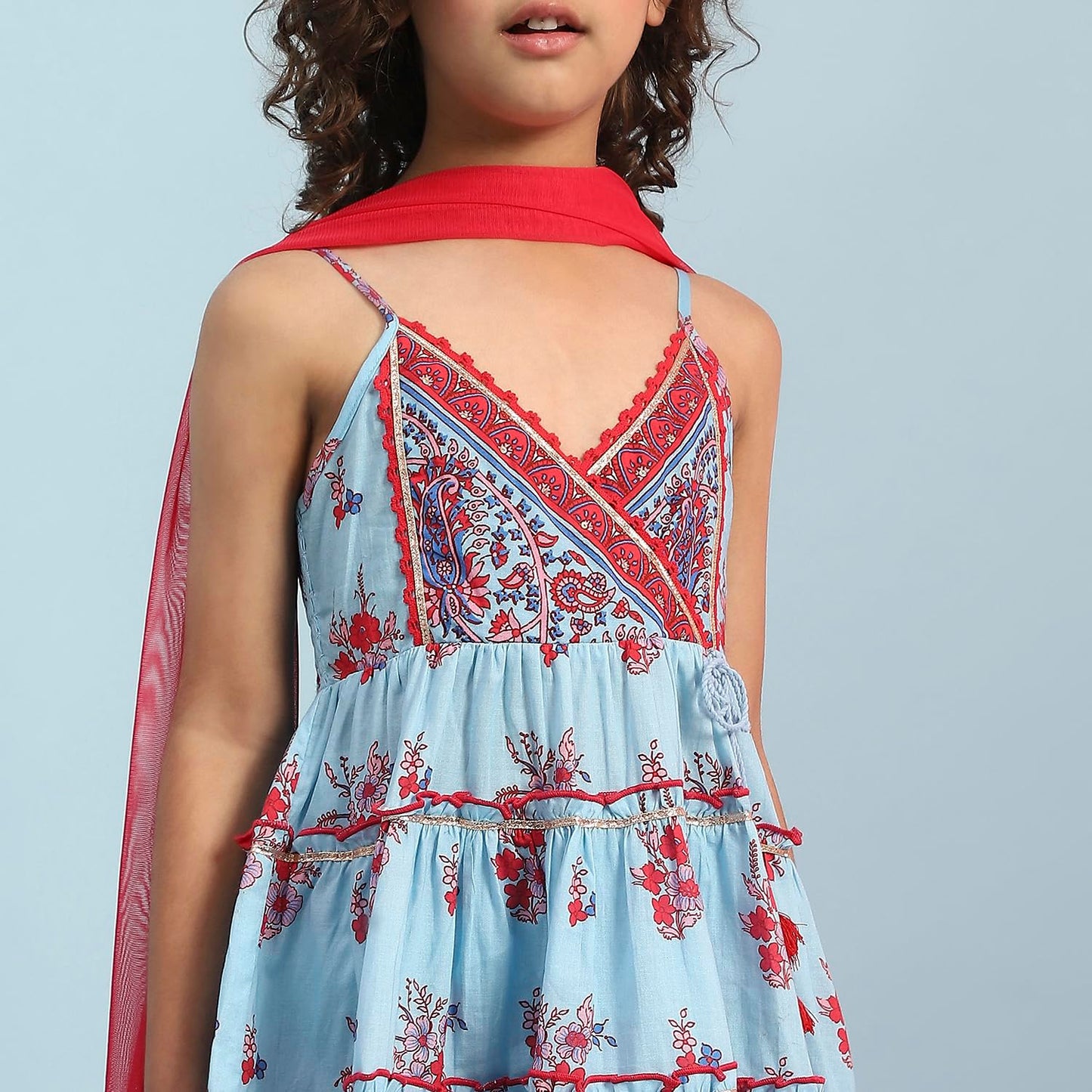 Biba Girl's Cotton Kurta Set (KWPAISLEY6399SS25SKBLU_Sky Blue