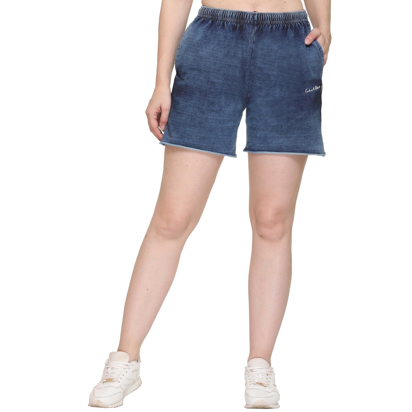 Colors & Blends - Women's Indigo Lycra - Knitted Denim Shorts (SG-01 : Size - S)