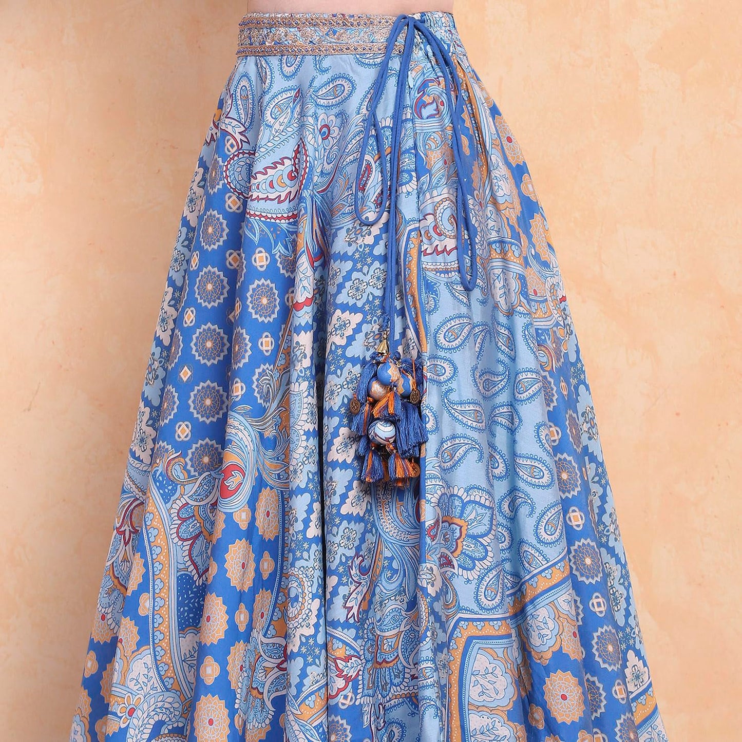 Biba Girl's Viscose Blend Lehenga Set (KWBOHEMIA6403SS25ELCBLU_Electric Blue_14-15 Year)