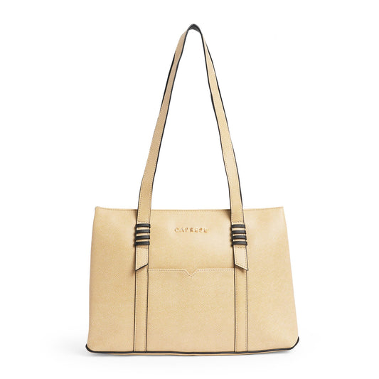 Caprese Roma Tote Medium Beige Bag for Women|Stylish, Durable, Multi-Compartment Design for Work, Travel, Shopping |Comfortable Straps Shoulder Bag, Ideal for Laptop & Essentials