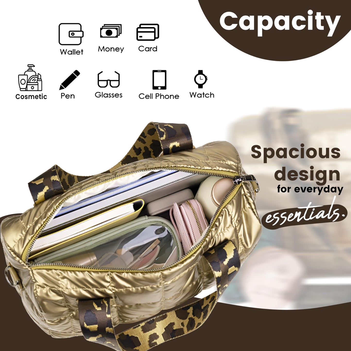 Storite Crossbody Bag, Puffy Purses Top Handle Handbags, Puffer Shoulder Tote Bag for Women - Gold