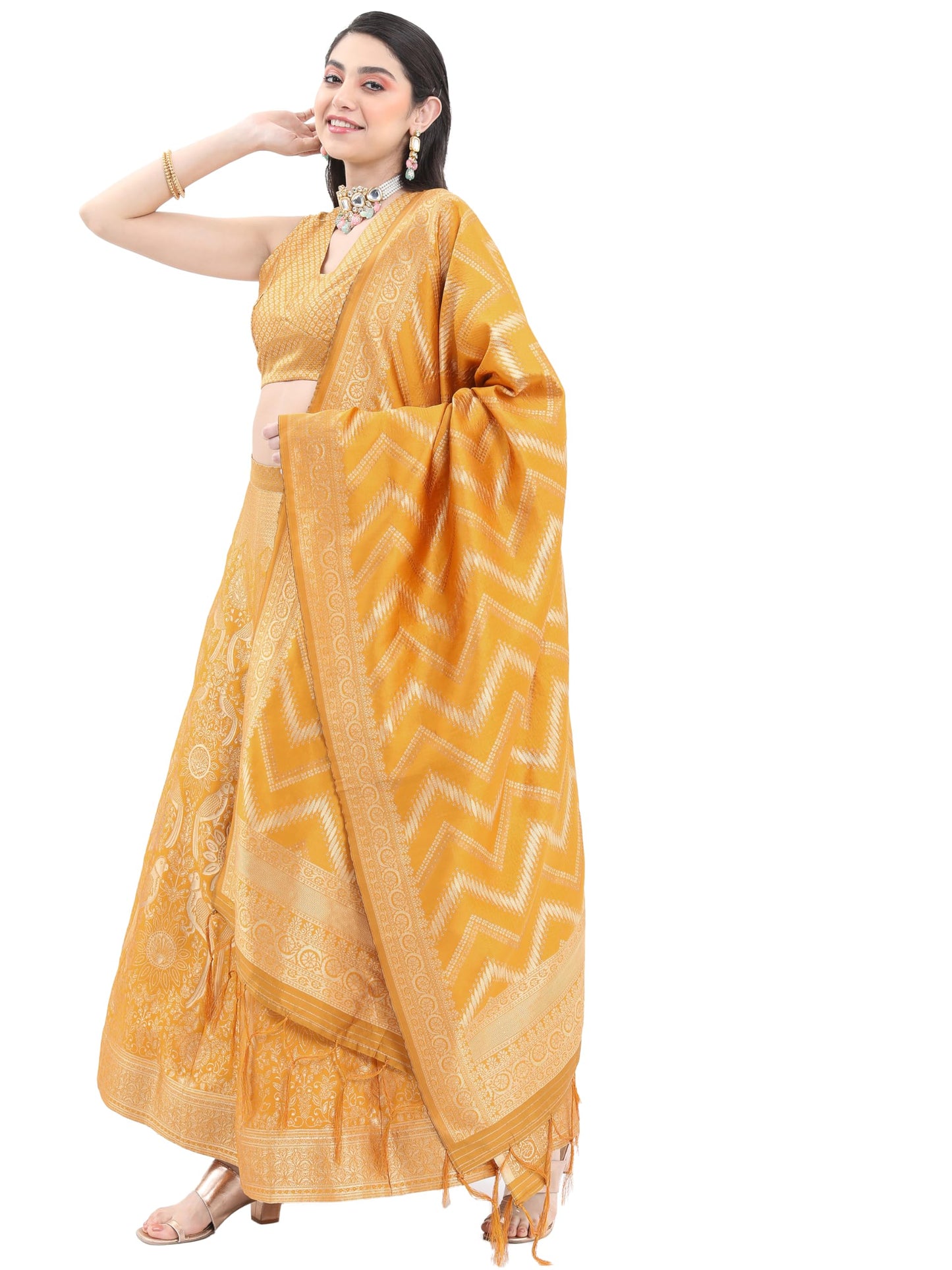 KETCH Women's Polyester Ethnic Set (KHK3000710_Yellow_S)