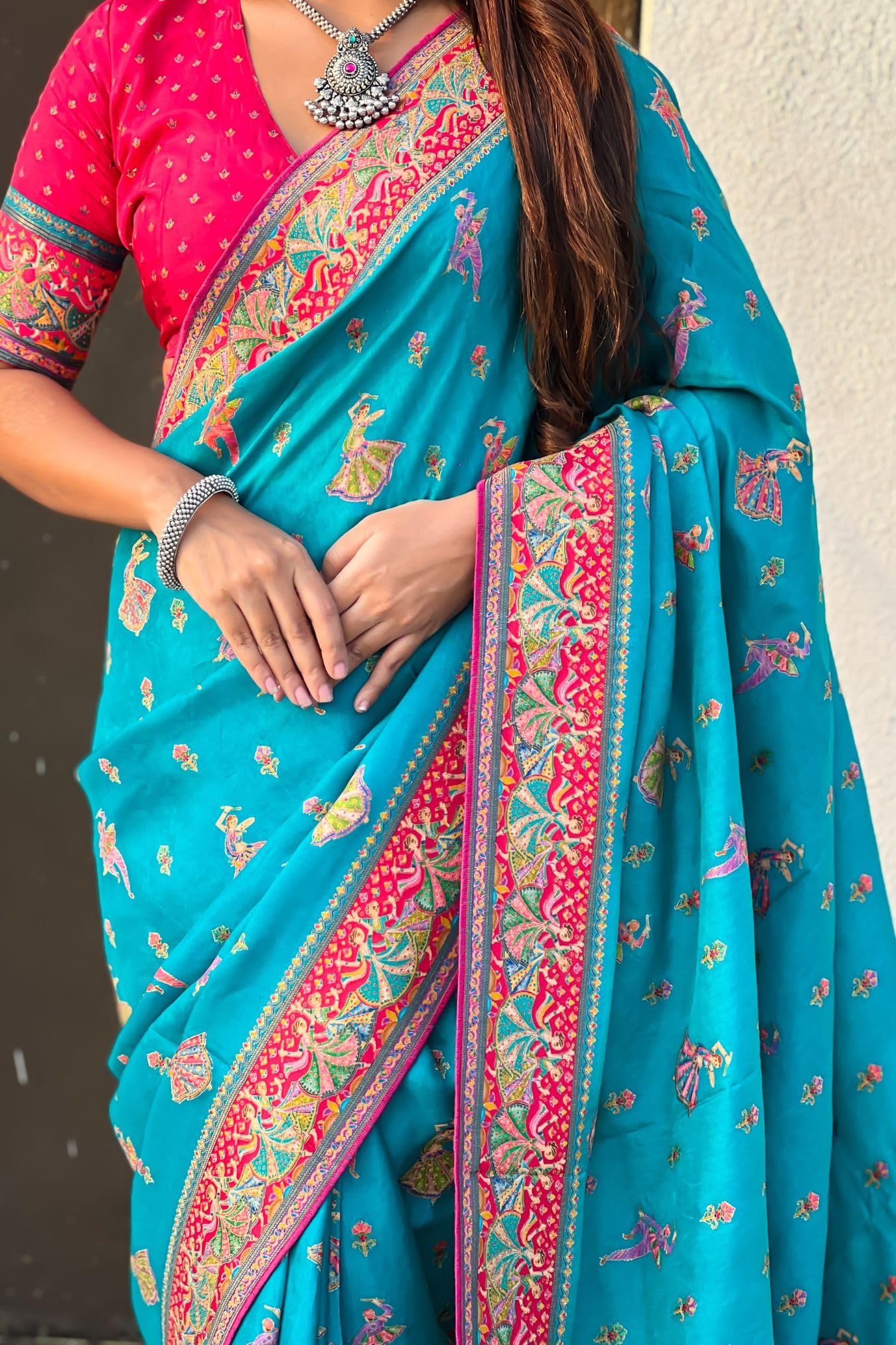 SGF11 Women's Kanjivaram Pure Soft Silk Position Printed Saree With Blouse Piece (Light Blue)
