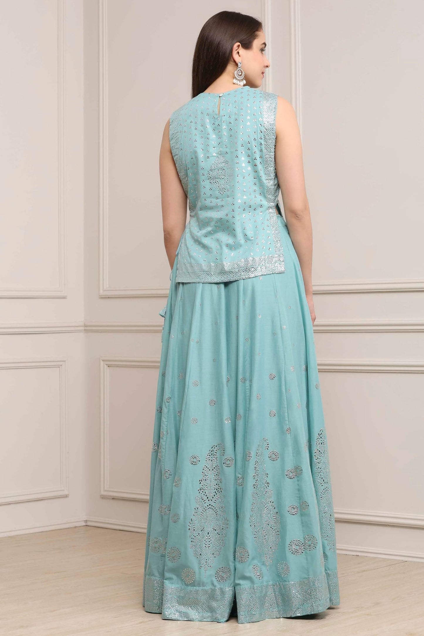 Biba Women Powder Blue Cotton Printed Lehenga Set_36