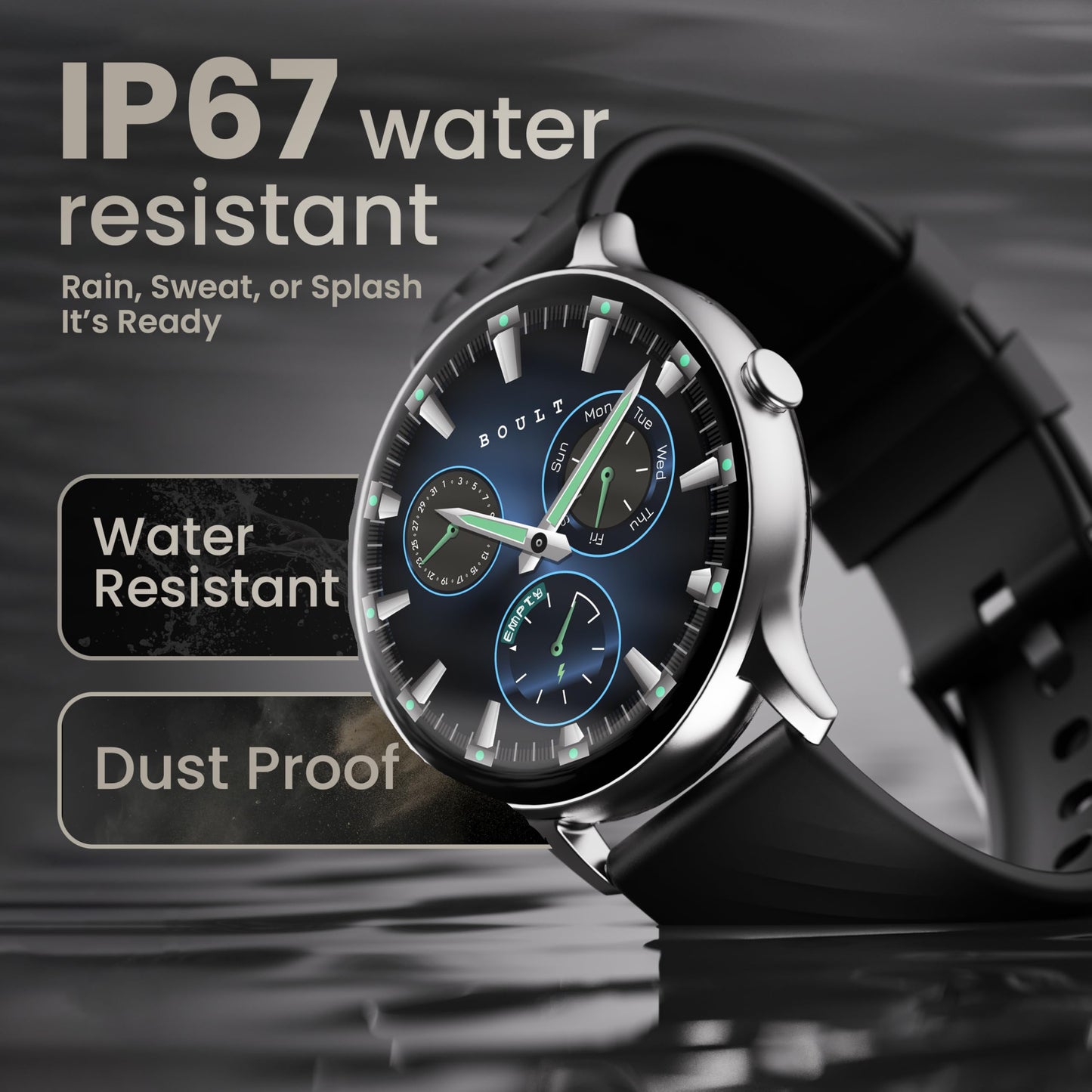 Boult Newly Launched Dire Smartwatch 1.38'' 2.5D Curved HD Display, BT Calling, 500 Nits Brightness, IP67, 250+ Watchfaces, 120+ Sports Modes, AI Voice Assistant, SpO2 Monitoring (Pure Black)
