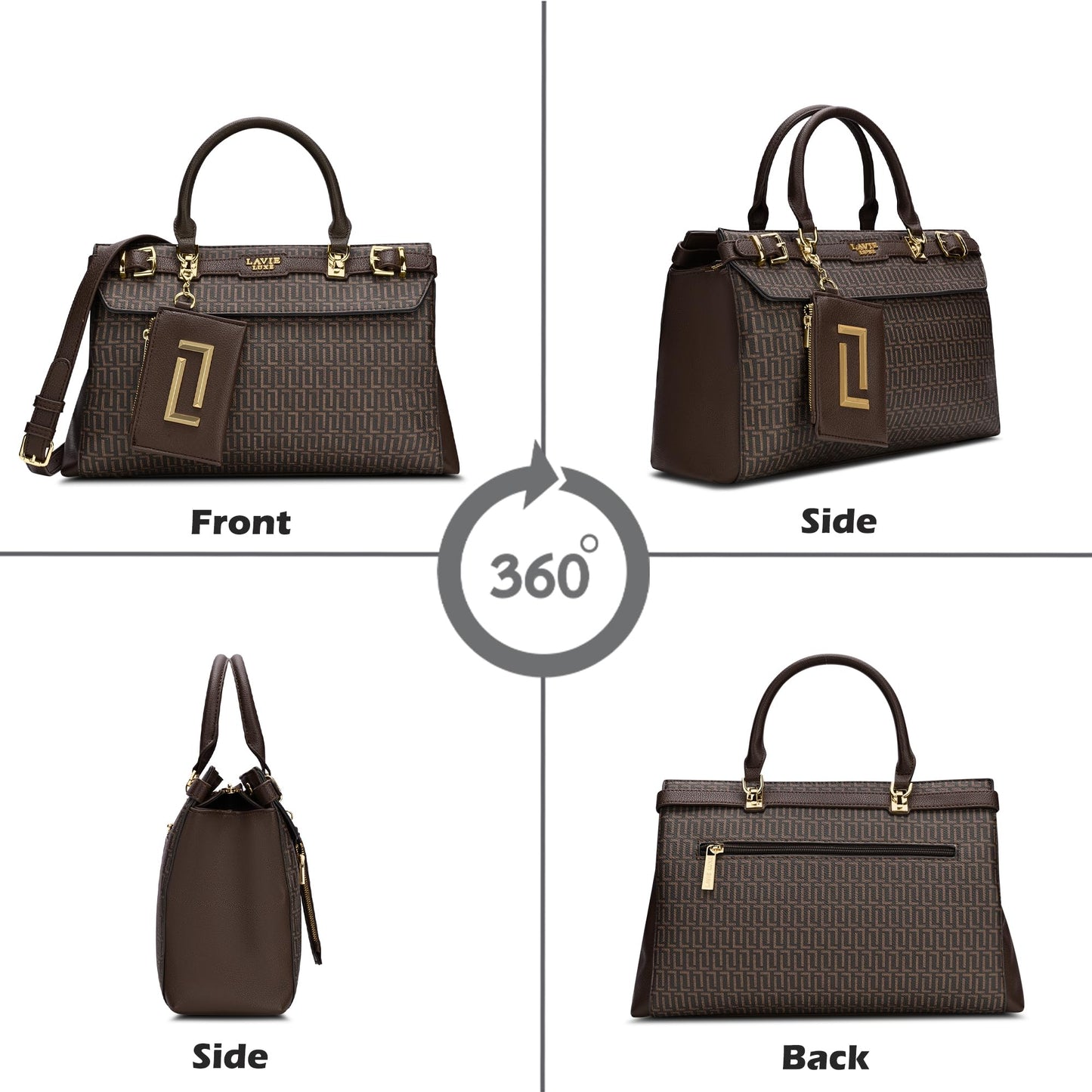 Lavie Luxe Women's Monogram Cindy Horizontal Satchel Bag | Satchel Handbag For Work | Ladies Purse | Stylish Shoulder Bag | Gift For Women