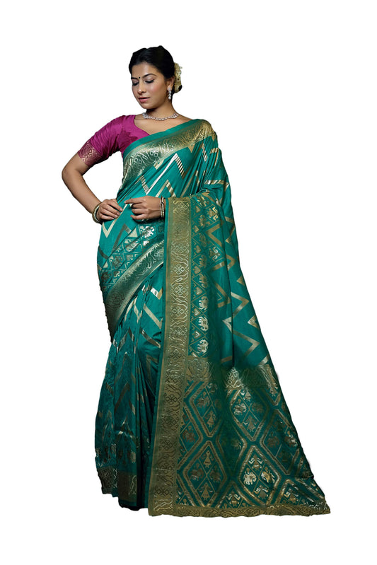 Vardha Women's Banarasi Raw Silk Saree With Blouse Piece (Kashika Silk_445_Teal Blue)