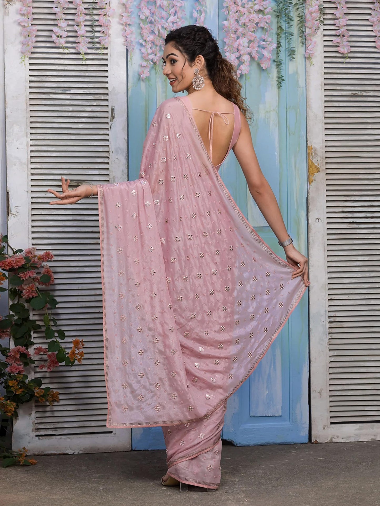 TRENDMALLS Women's Satin Siroski work Women Saree