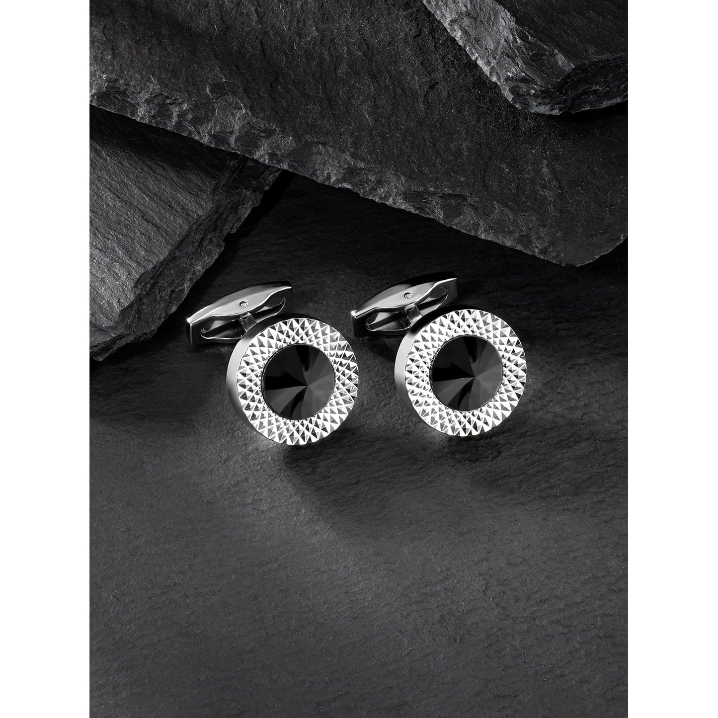 Peora Black Two Tone Cufflinks Set Stylish Wedding Business Accessories for Men & Boys - Valentines Gift for Him