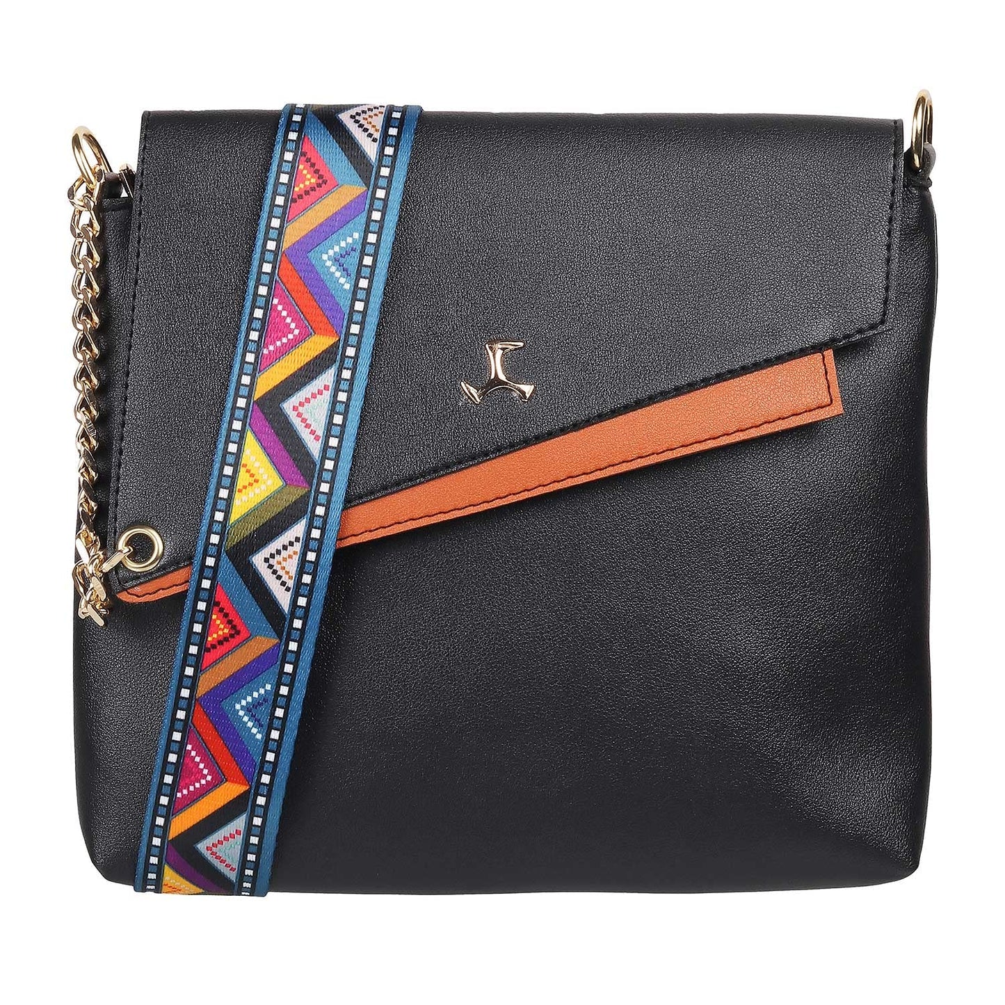 Mochi Womens Synthetic Black Flap Over Sling (One Size)