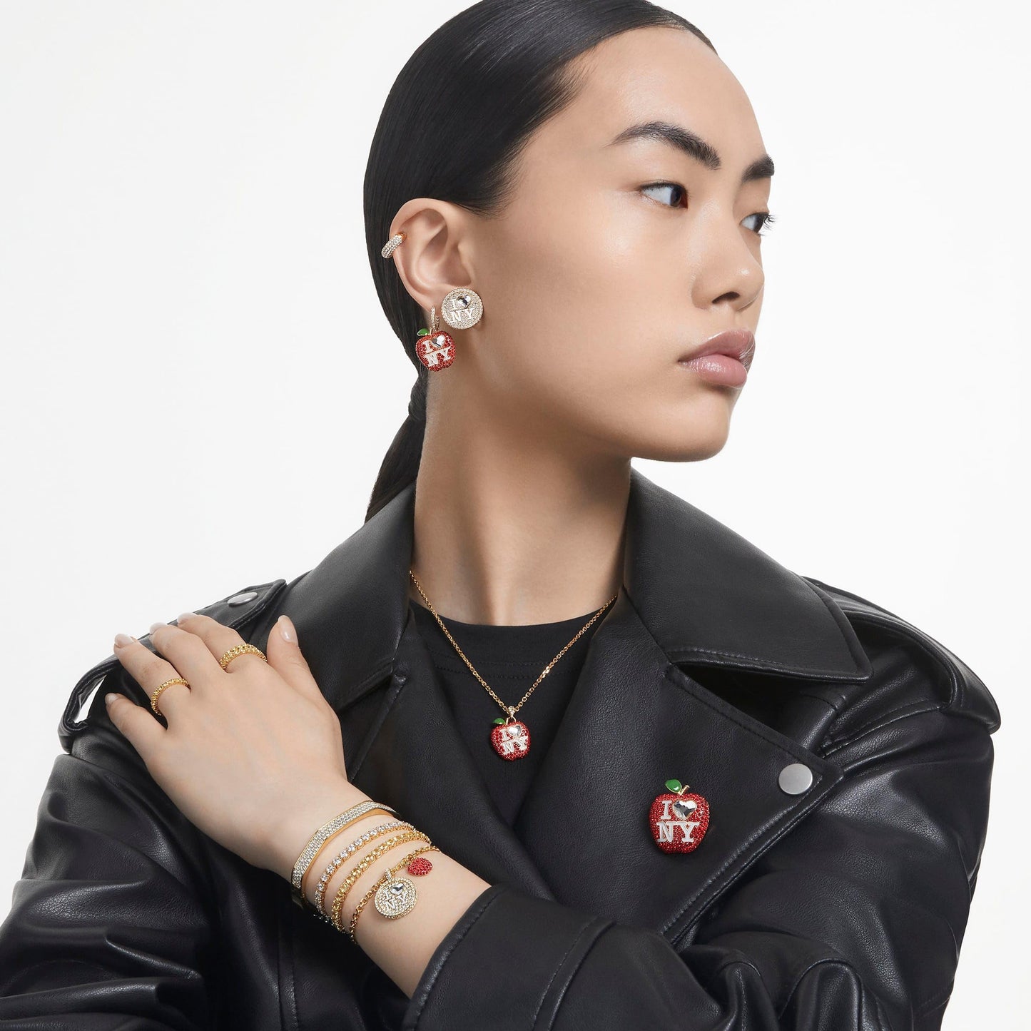 Swarovski Dextera bangle, Octagon shape, White, Gold-tone plated