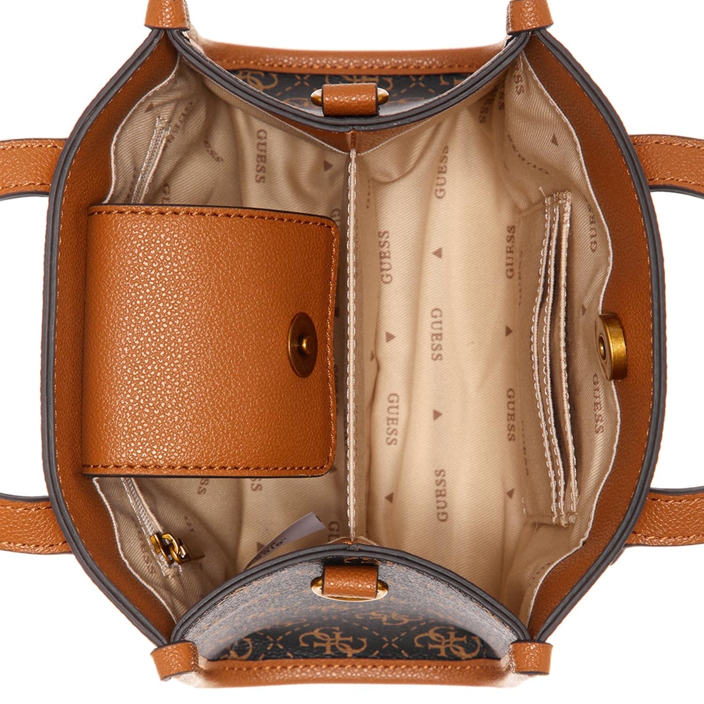 GUESS Brown Logo Cognac Printed Silvana Tote Bag